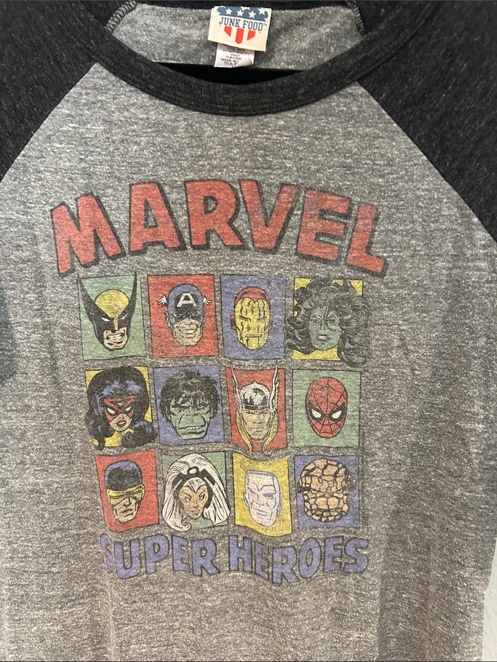 Junk Food Clothing Marvel Super Heroes Raglan Tee - Gray & Black - Picture 3 of 3